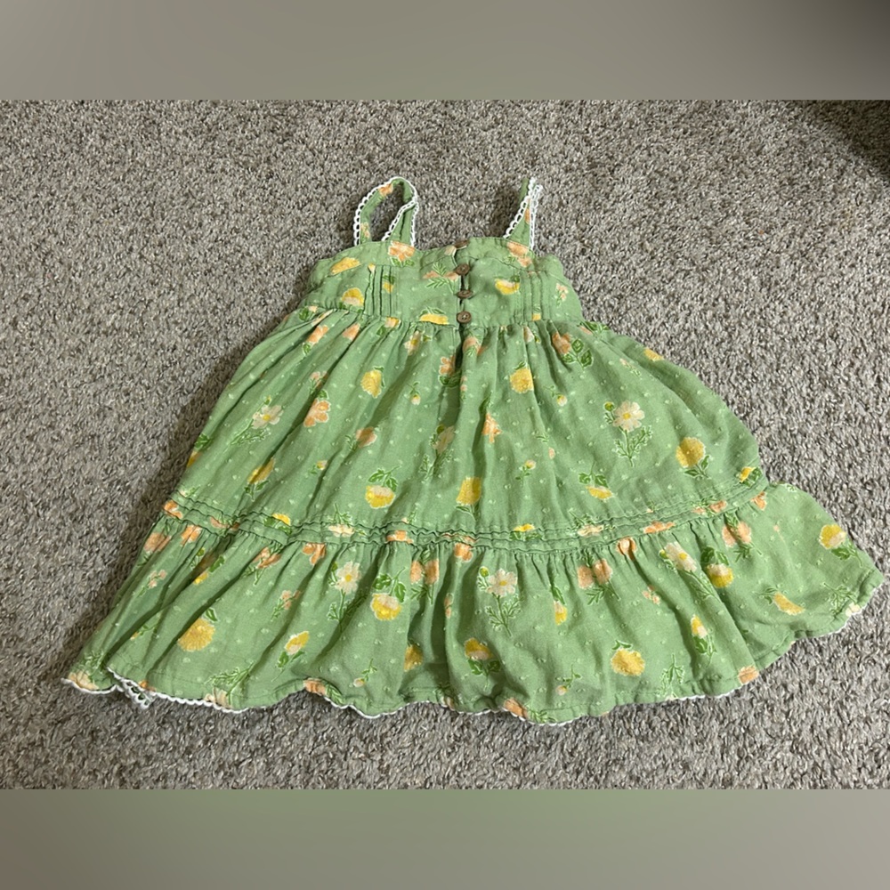Cupcakes & Cashmere Green Yellow Floral Dress Cotton Lace Spring Girls Size 3T